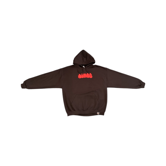 'dimps' Puff Print Hoodie Brown/ Red